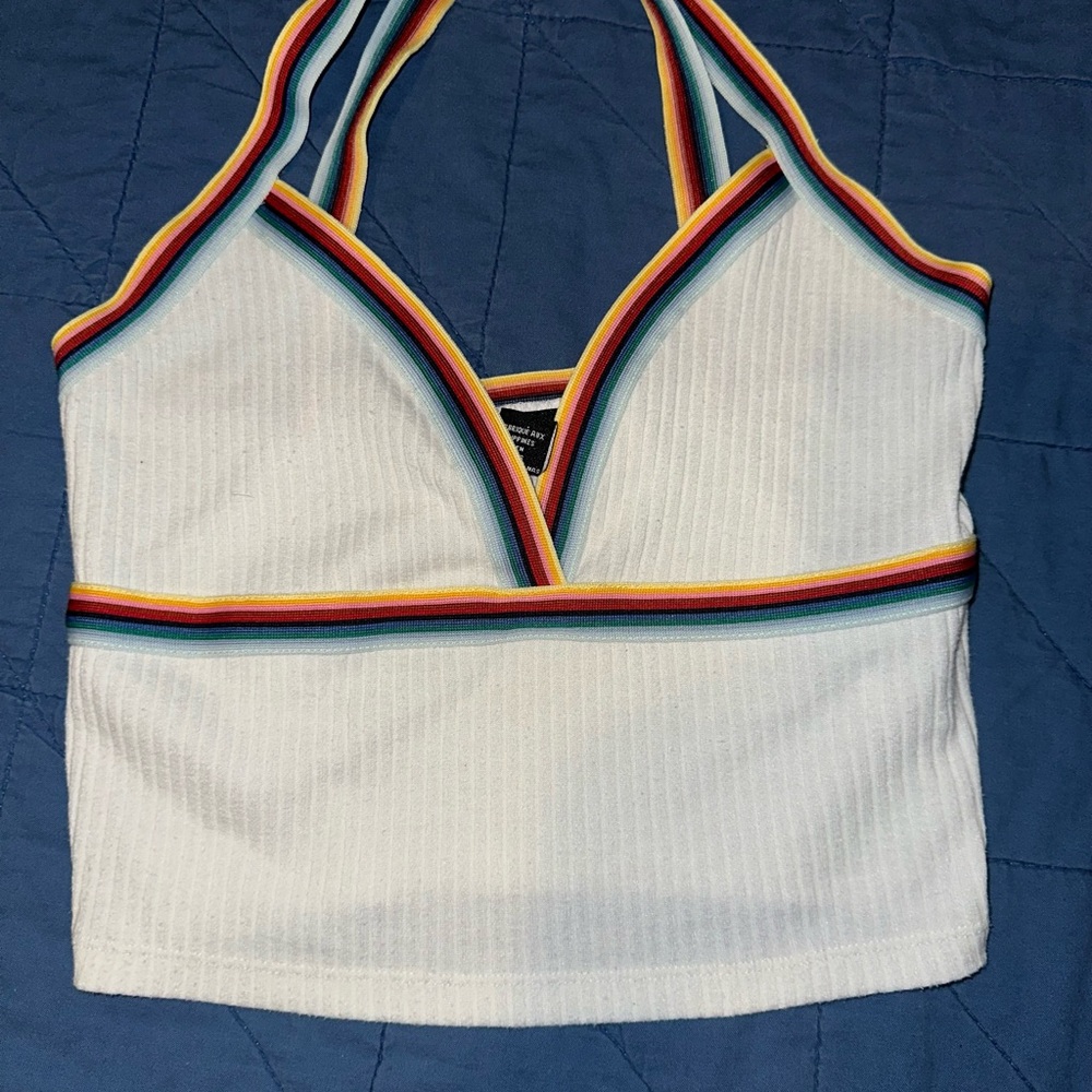 Trendy Halter Top with Rainbow Stripes